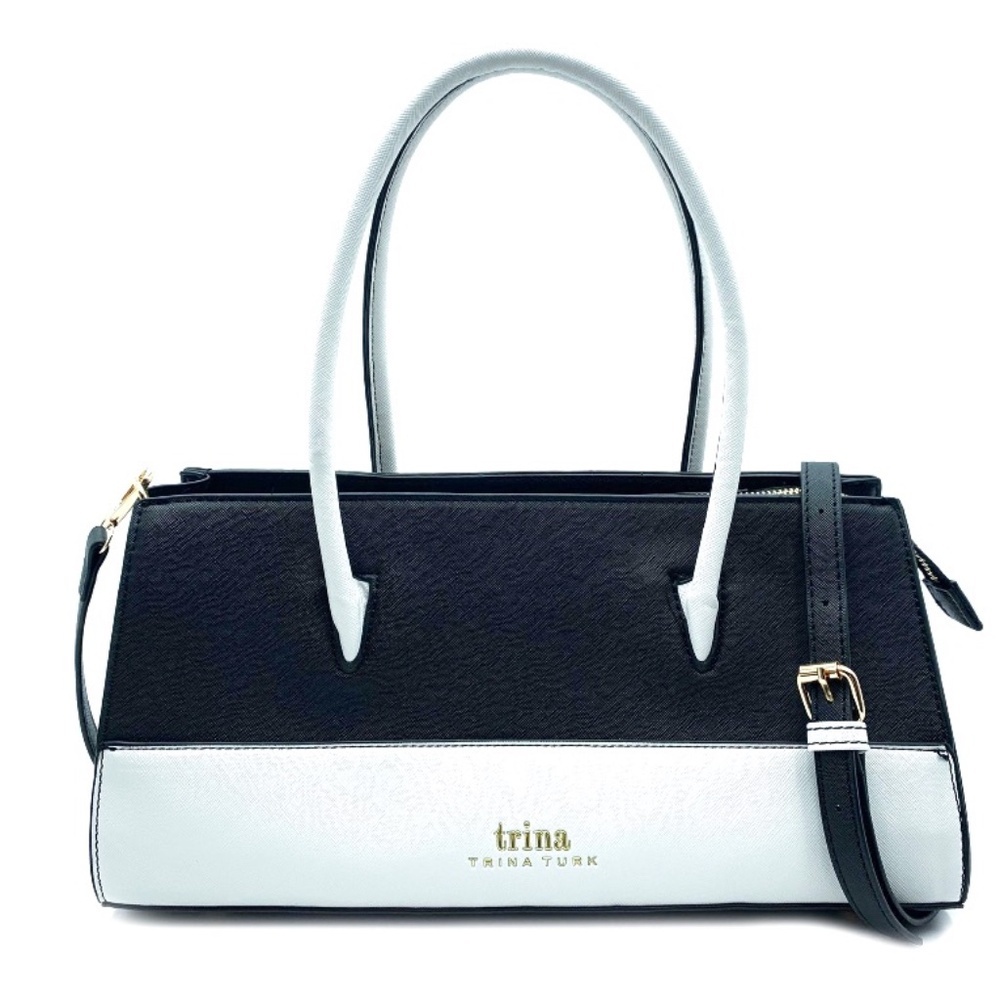 NWT Black and White Trina Turk Colorblock Satchel with Shoulder Strap